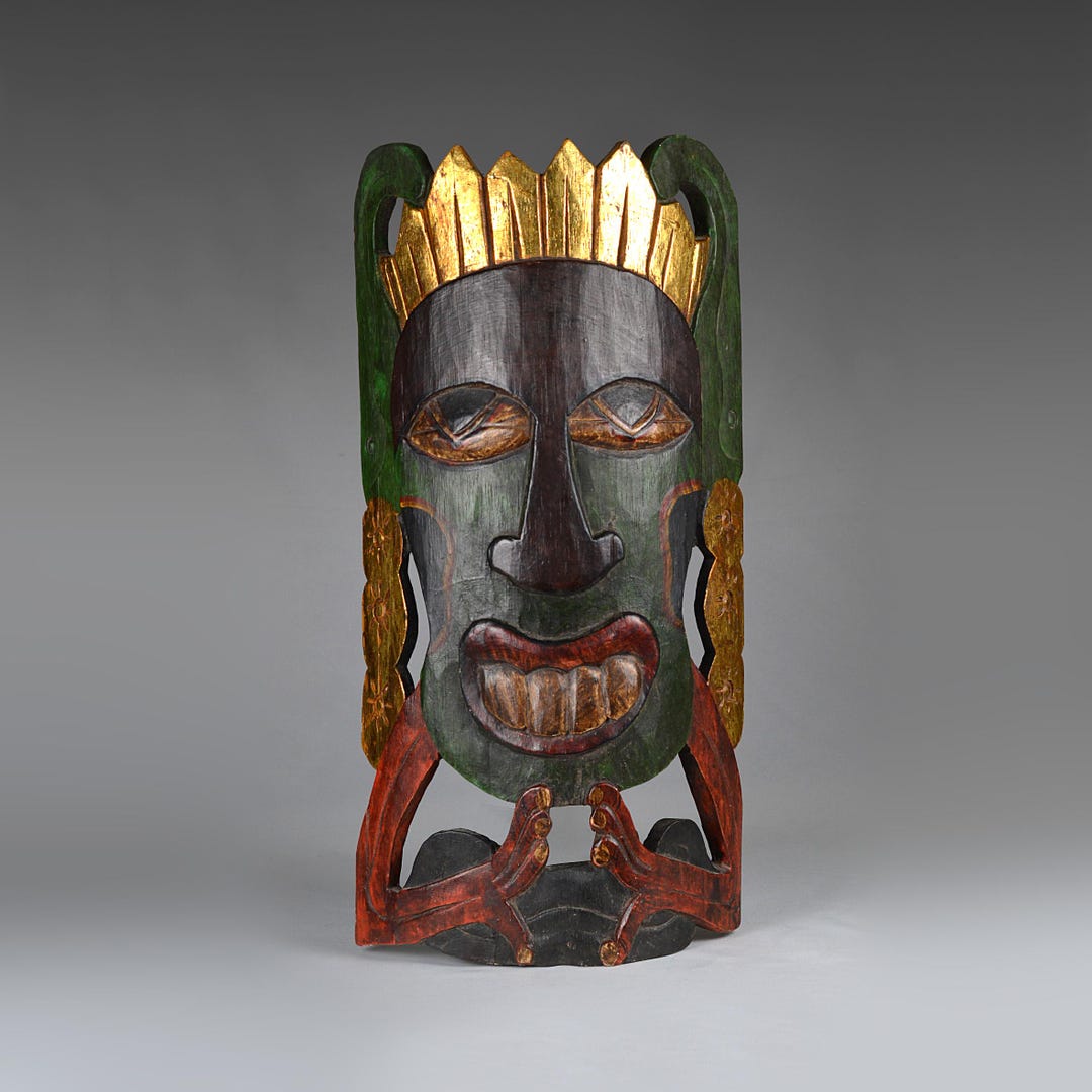 Vintage Hand Carved Wooden Balinese Tribal Mask, Indonesian Folk  display picture 1
