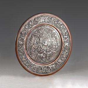 Vintage Hand Engraved Copper Plate: Middle Eastern Scene Wall Art (12&quot;/30.5cm) (N2725)