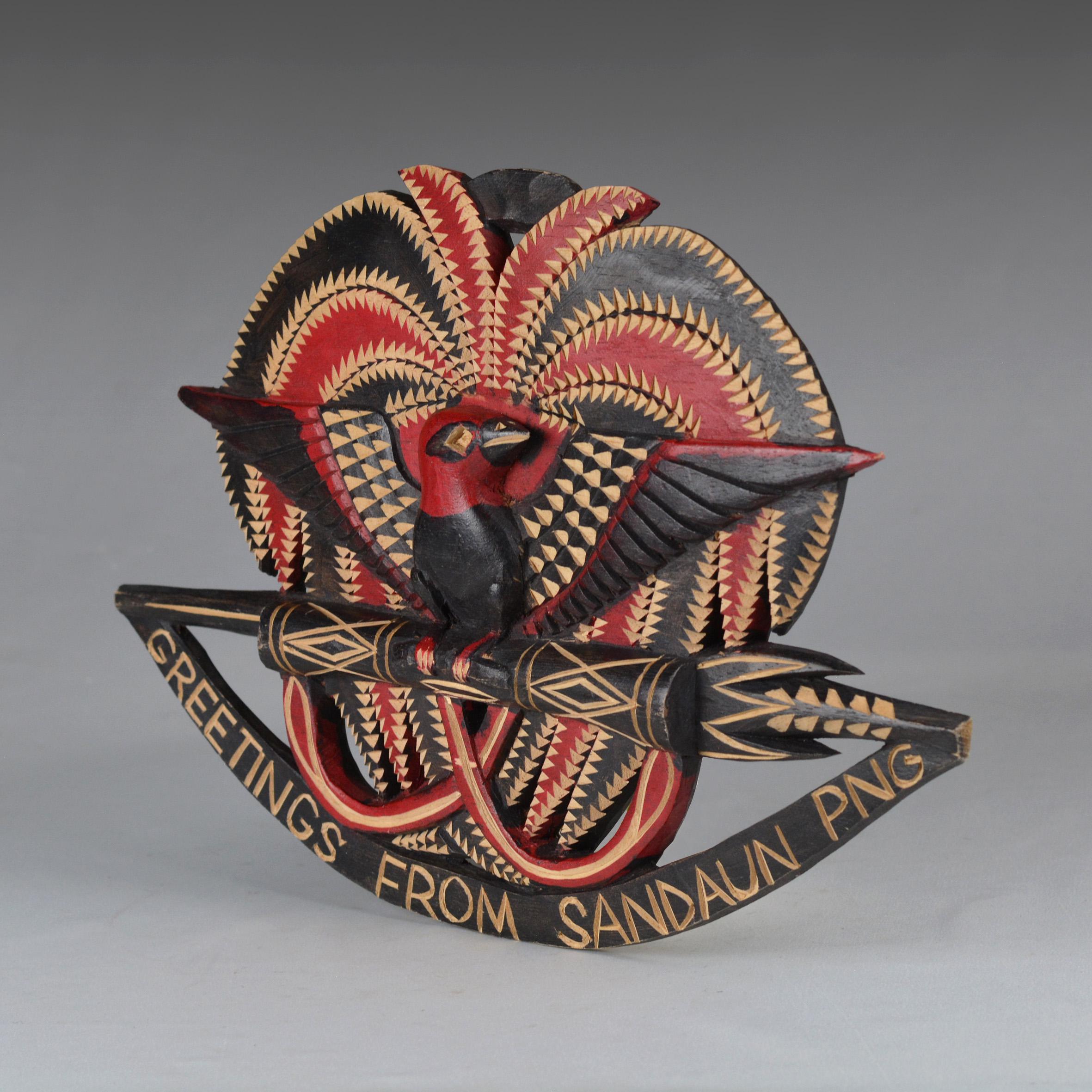 Vintage Carved Bird of Paradise Wooden Plaque Papua New Guinea