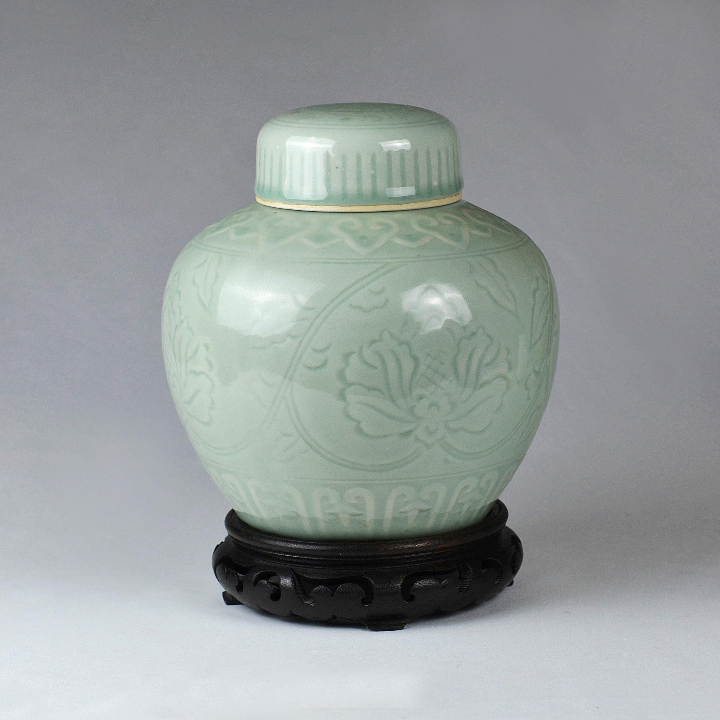 Vintage Longquan Celadon Ginger Jar: Green-glazed Chinese