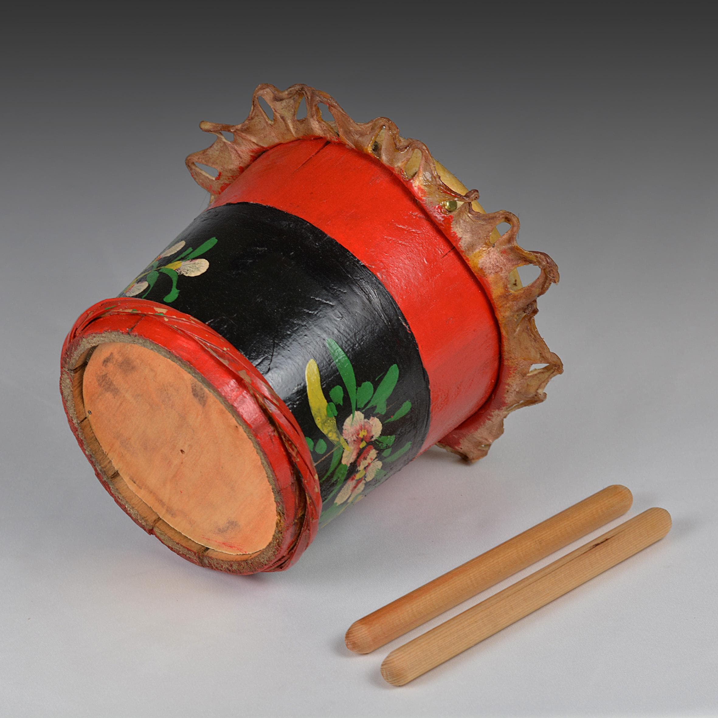 ヴィンテージ中国獅子舞太鼓：スティック付き生皮楽器（N3602） - Etsy