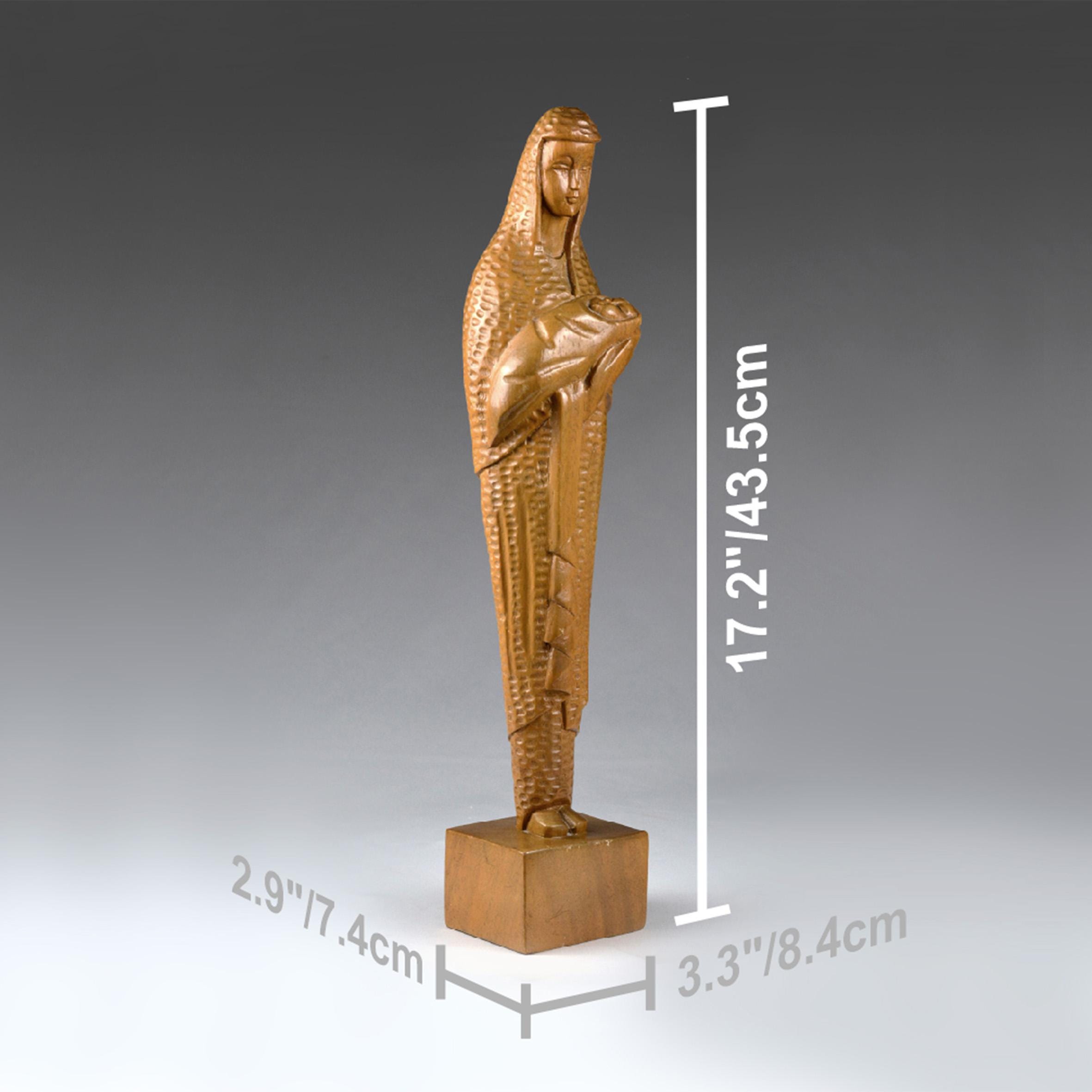ヴィンテージの手彫り木製彫刻：聖母子像 高さ17.2インチ/43.5cm