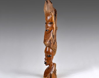 ヴィンテージ手彫り木製ブルル像：フィリピン部族芸術（12.2インチ/31