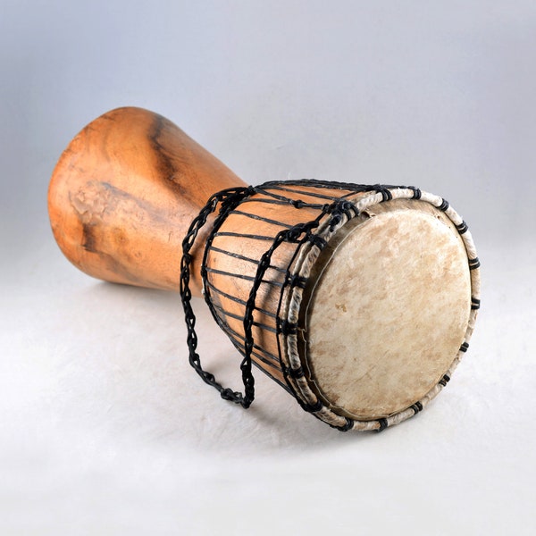 Old West African traditional Music Instrument Percussion Rawhide Djembe Drum Carved from Single Wood 16.1"/41cm