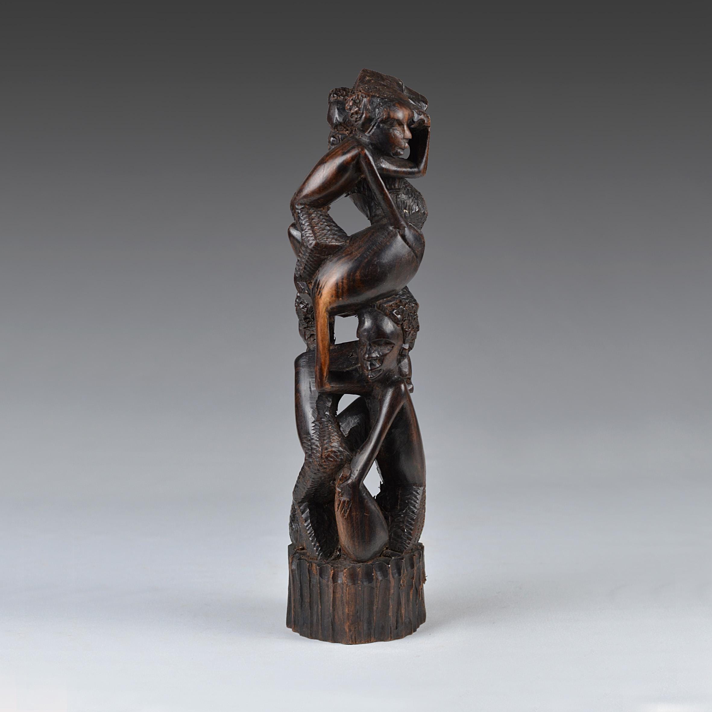 ヴィンテージ マコンデ家系図彫刻：手彫りアイアンウッドアフリカン