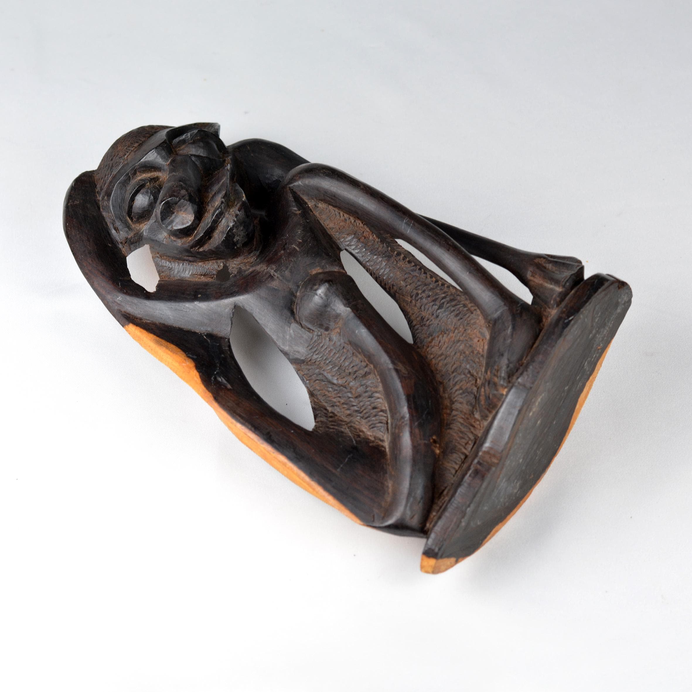 Vintage Makonde Ebony Shetani Sculpture: African Abstract Art
