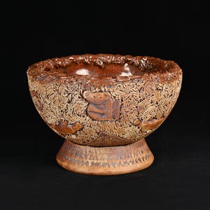 Signed Unique Australian Aboriginal Studio Art Naturalistic Chaotic Texture Pottery Bowl D9.1”/23cm (N4789)
