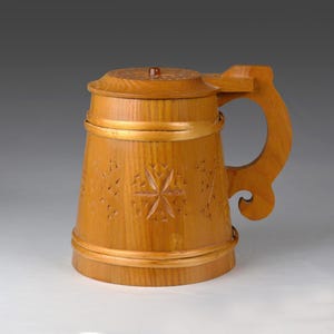 Large Vintage Country Farmhouse Style Scandinavian Folk Art Handmade Norwegian Viking Style Wooden Tankard Mug (N4010)