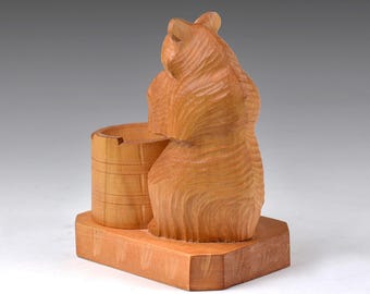 ヴィンテージ ロシア伝統彫刻アート 手彫り木製クマの彫刻置物 高さ6.7