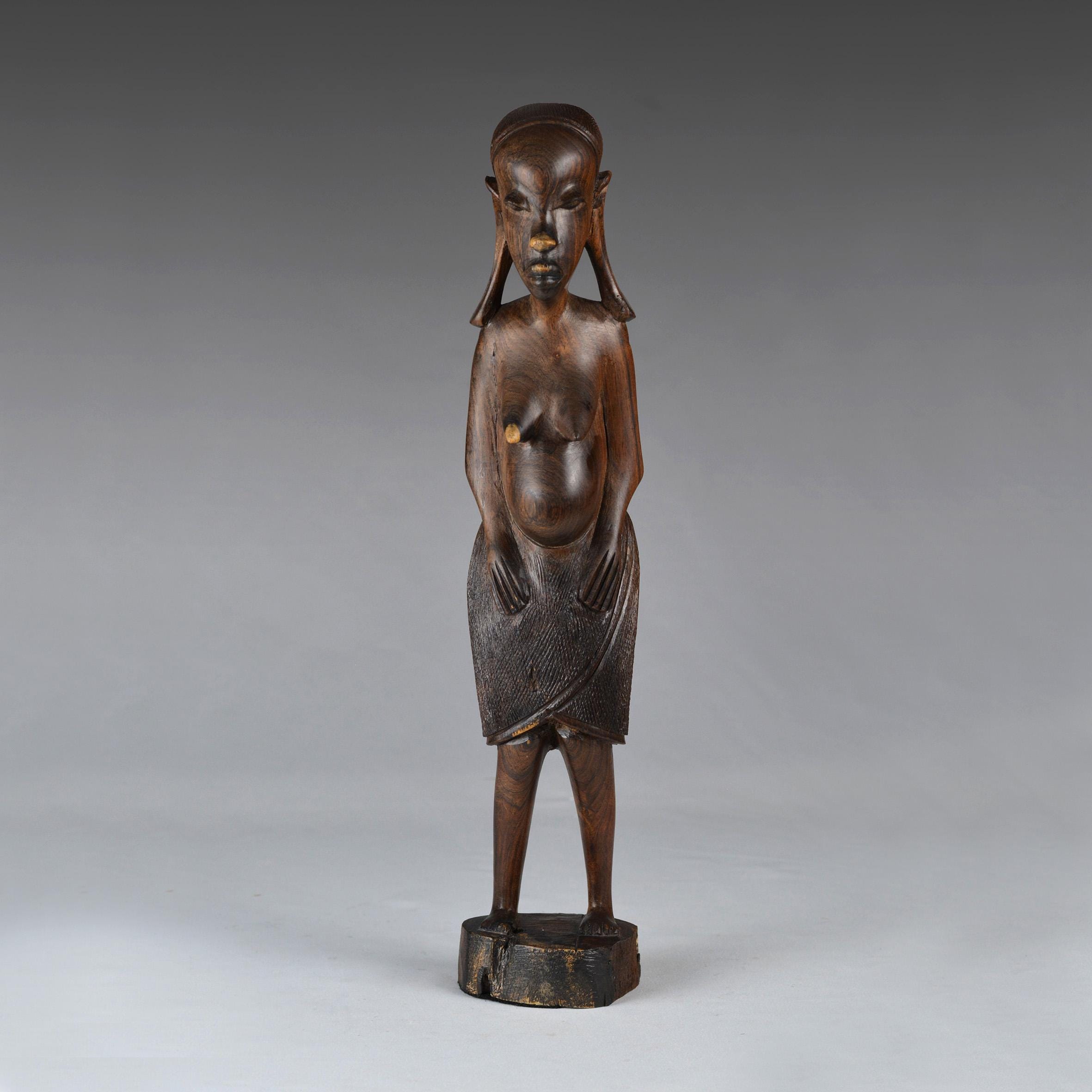 ケニアのマサイ族の手彫り鉄木（黒檀？）彫刻、ヴィンテージアフリカ 