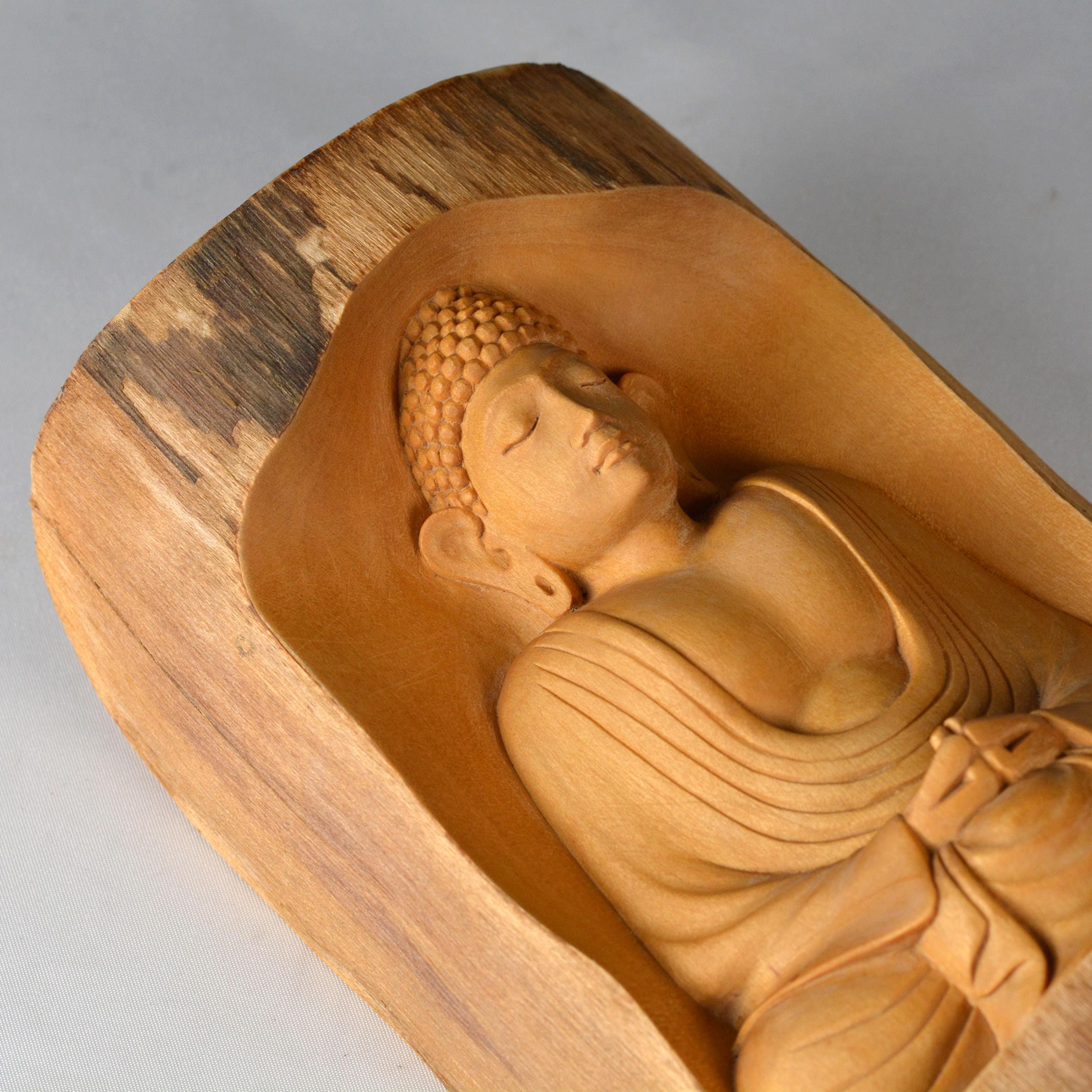 ヴィンテージ手彫り木製仏像、タイ仏像アート（7.7インチ/19.5 cm