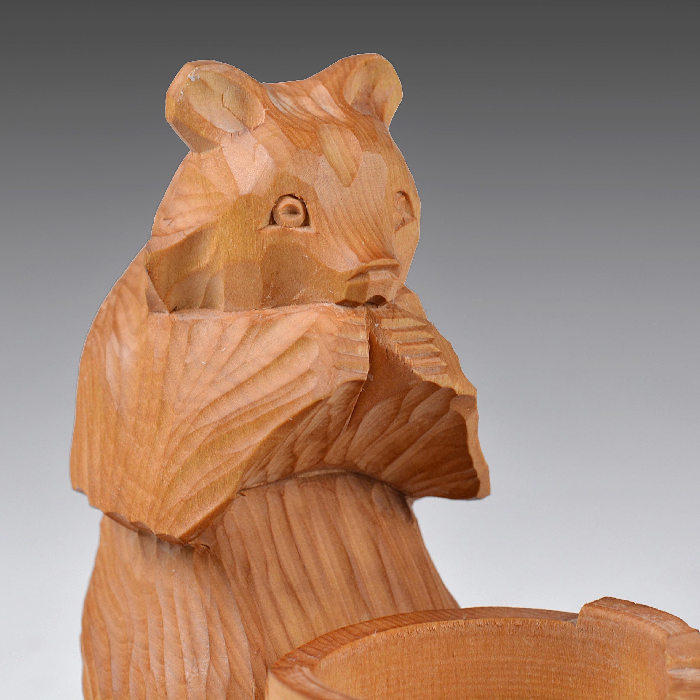 ヴィンテージ ロシア伝統彫刻アート 手彫り木製クマの彫刻置物 高さ6.7