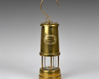 Vintage Brass Miners Safety Lantern: Hockley Lamp & Limelight Co, UK, 1960s (12.2”/31cm) (N3244)