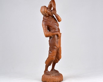 ヴィンテージ手彫り木製ブルル像：フィリピン部族芸術（12.2インチ/31