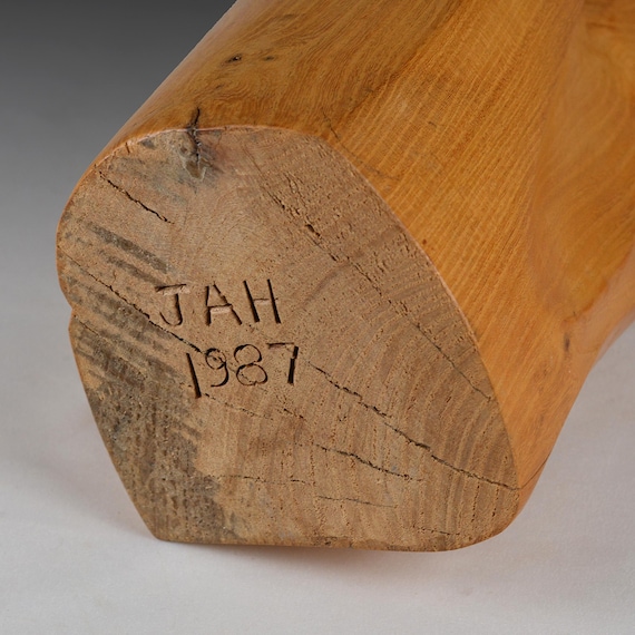Signed JAH 1987 Wooden Sculpture: Modern Minimalist Abstract
