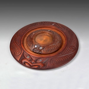 Vintage Hand Carved Polynesian Tribal Art Wood Coasters: Ngati Tarawhai (23.8cm) (N3580)