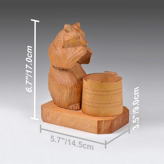 ヴィンテージ ロシア伝統彫刻アート 手彫り木製クマの彫刻置物 高さ6.7