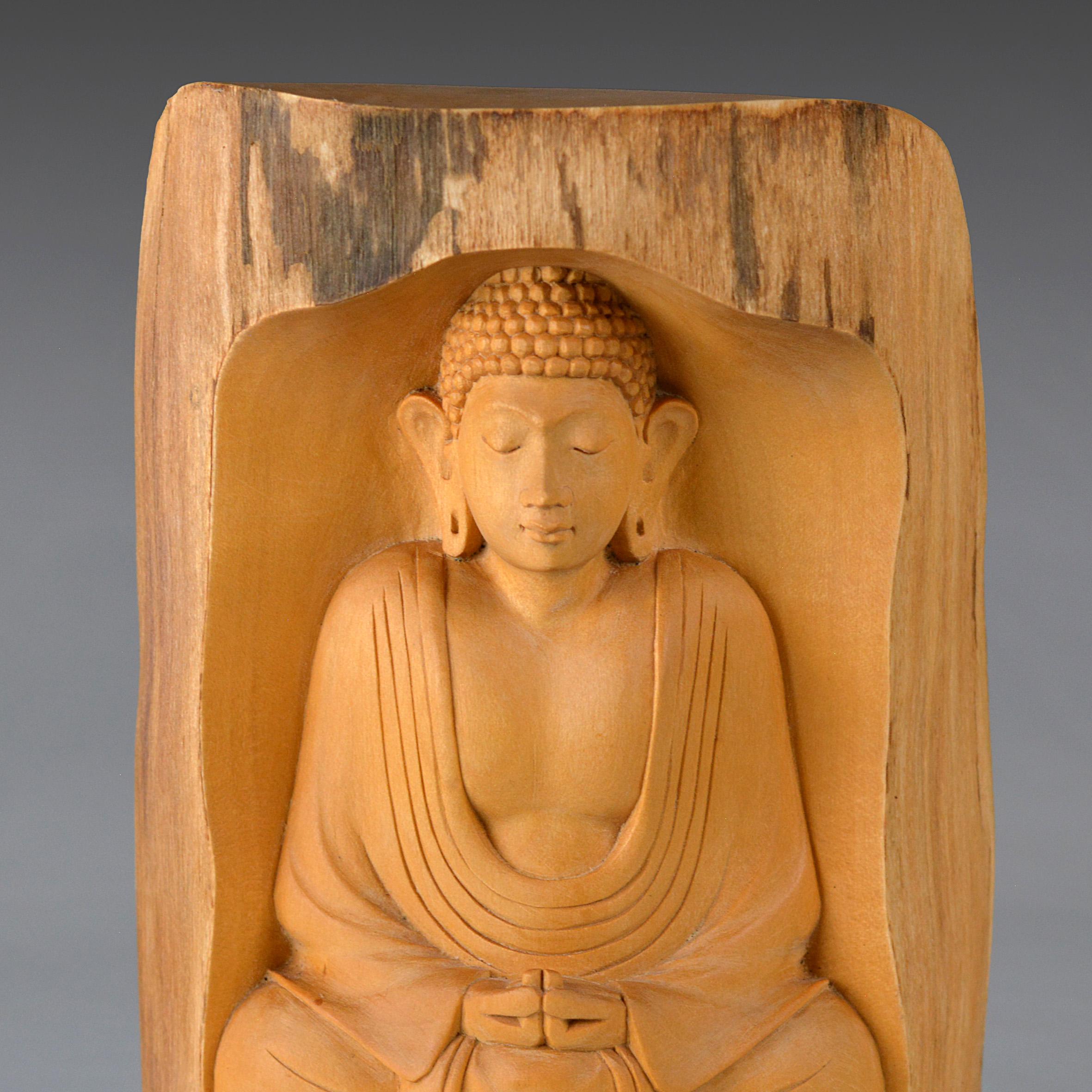 ヴィンテージ手彫り木製仏像、タイ仏像アート（7.7インチ/19.5 cm