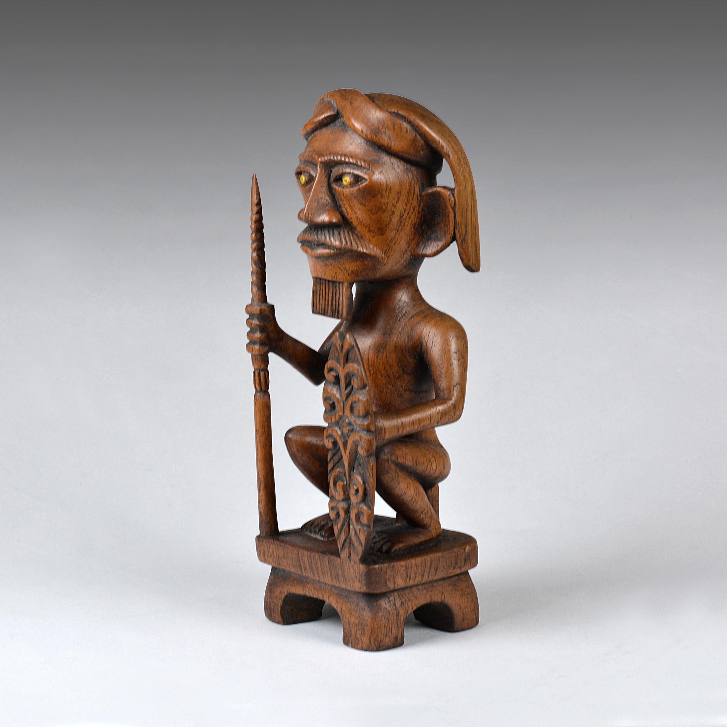 Vintage Hand Carved Nias People Ancestor Figure: Austronesian Tribal Art Sculpture (10”/25.4cm) (N3868)