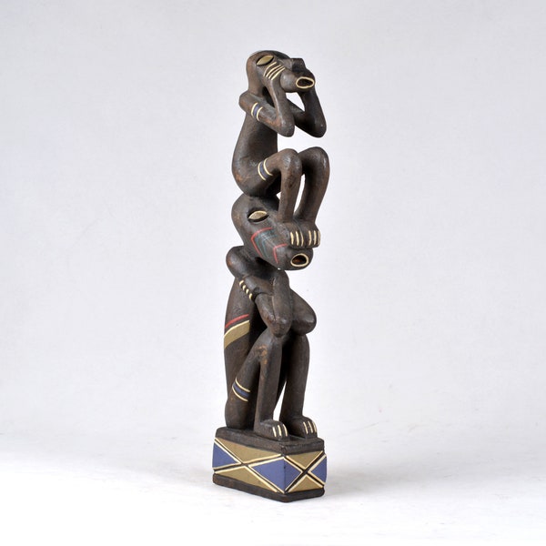 Art tribal mélanésien des îles du Pacifique, sculpture sur bois asmat de Papouasie-Nouvelle-Guinée 12,1/30,7 cm (N3107)