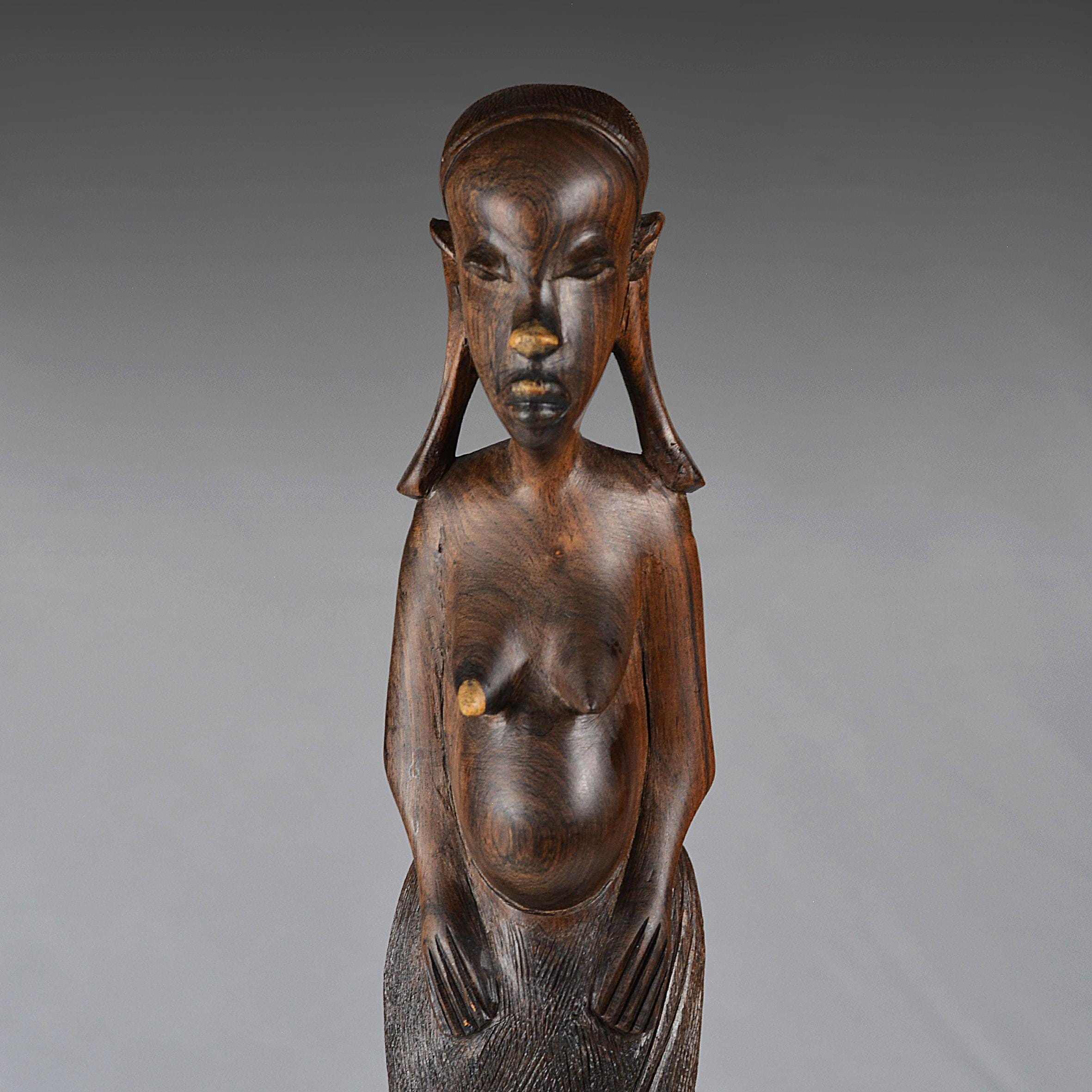 ケニアのマサイ族の手彫り鉄木（黒檀？）彫刻、ヴィンテージアフリカ