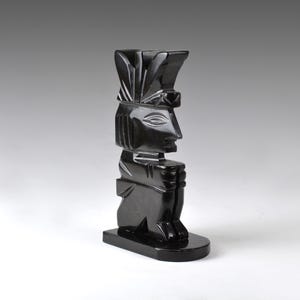 Heavy Vintage Mesoamerican Hand Carved Obsidian Mayan/Aztec Totem Figurine Warrior Statue 8.2&quot;/20.8cm (N3704)
