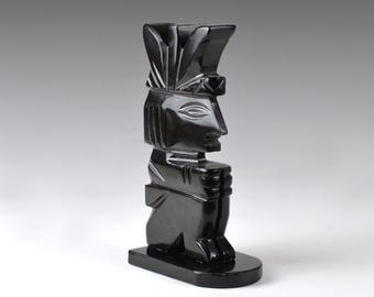 ヴィンテージ マヤ アステカ 戦士の頭 2体 * 石像 ソリッド