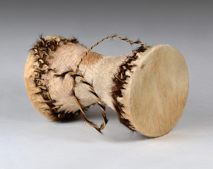 Vintage Africa Folk Instrument Kamba Tribal Art Handmade Double Side Rawhide Bongo Drum (N3820)