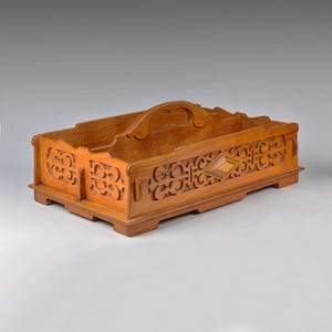 Vintage Victorian Style Hand Carved Wooden Divided Utensil Decorative Cutlery Tray 13.8”/35cm (N3830)