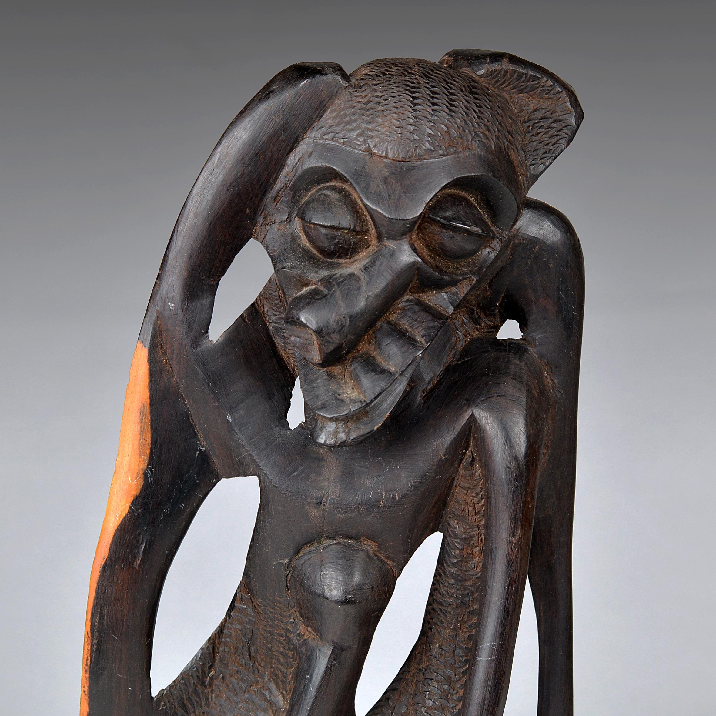 Vintage Makonde Ebony Shetani Sculpture: African Abstract Art