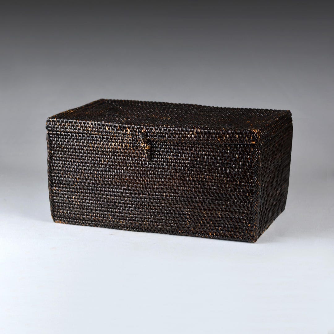 Vintage Hand Woven Black Rattan Box, Southeast Asian Folk Handicraft 11 ...