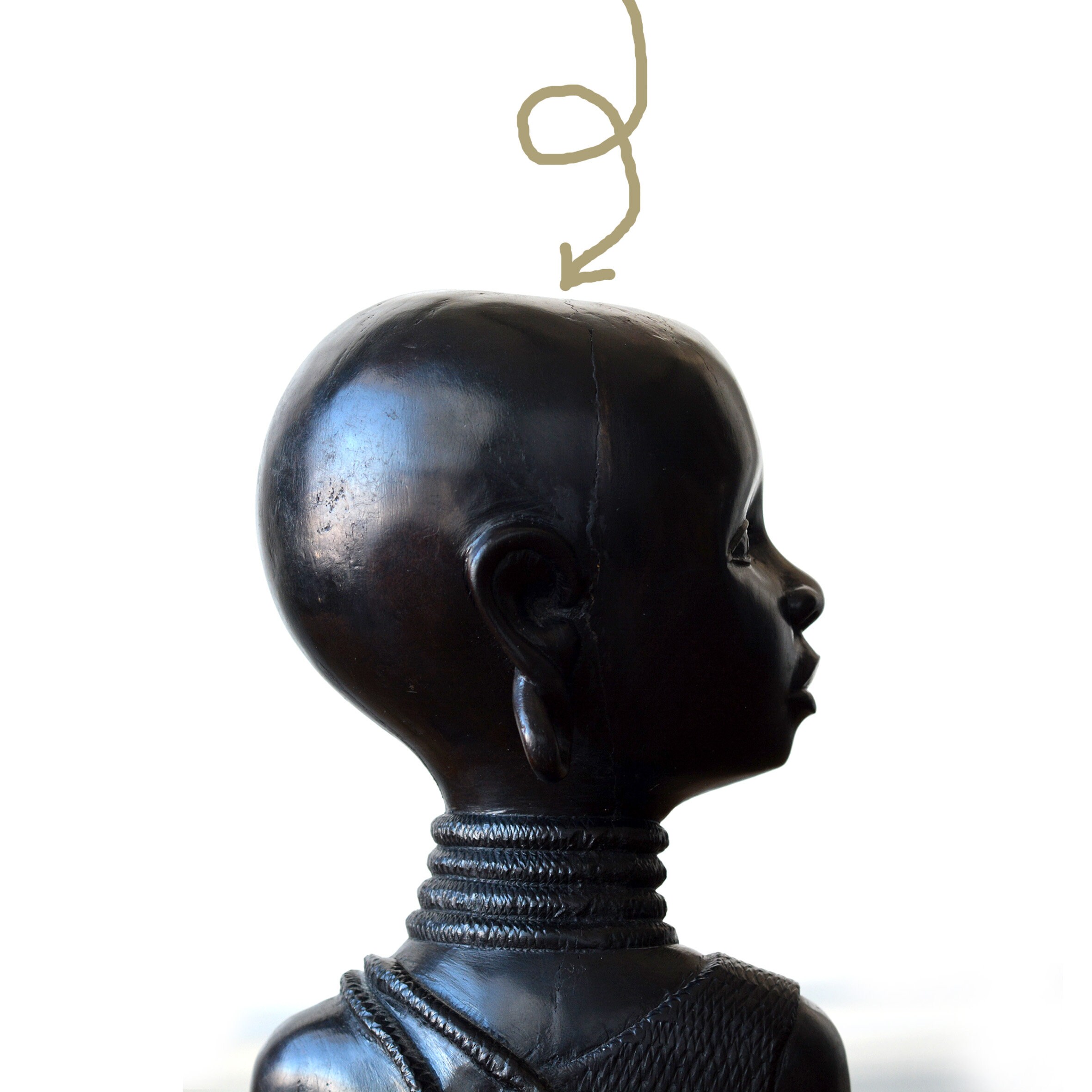 ヴィンテージアフリカンアイアンウッドガール胸像彫刻：精巧な黒檀風