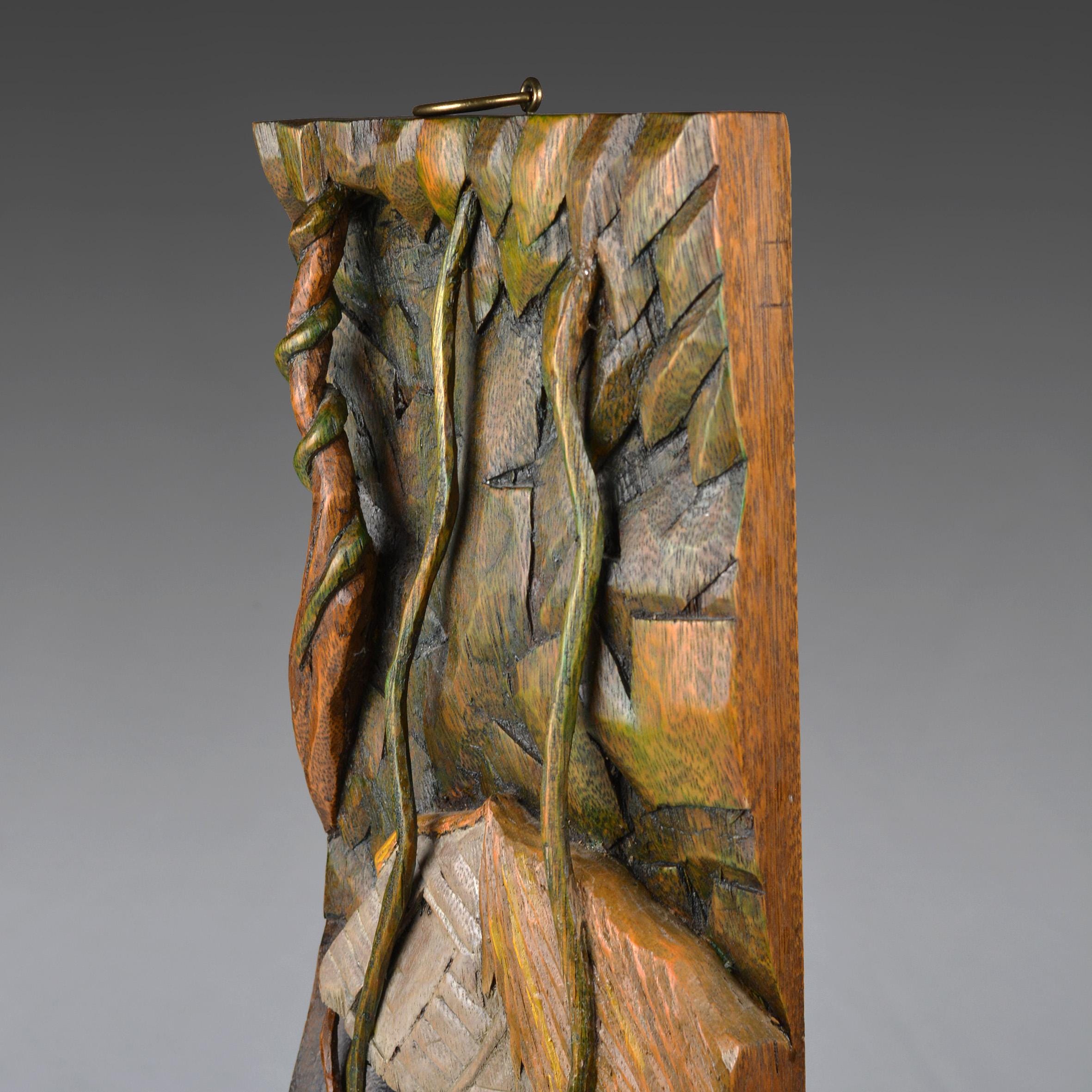 1986年 手彫り木製ウォールアート：ブラジルのアマゾンの村の風景