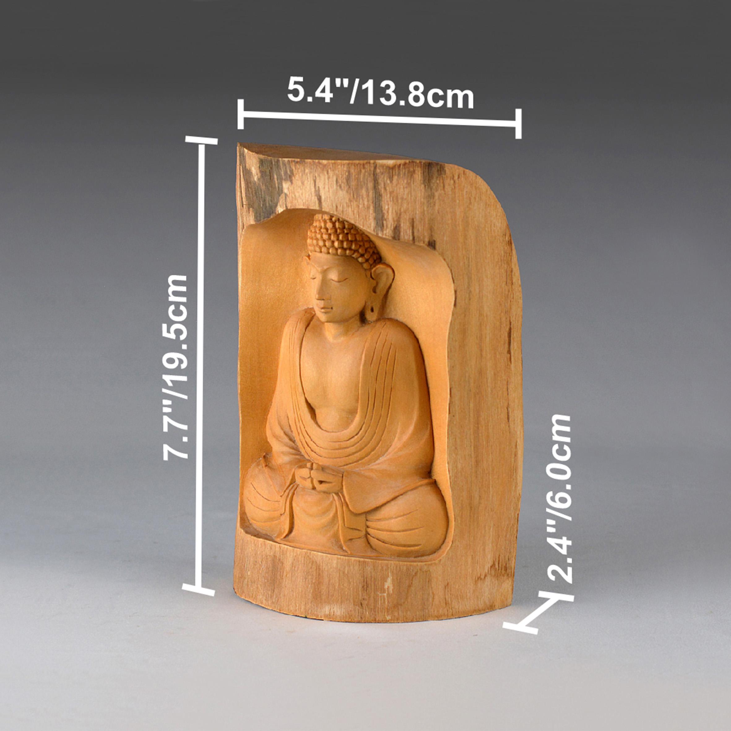 ヴィンテージ手彫り木製仏像、タイ仏像アート（7.7インチ/19.5 cm