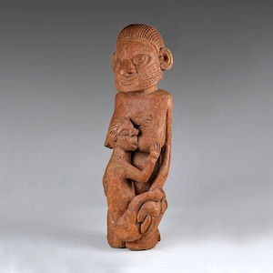 20&quot;/51cm Heavy Rare Find Oceania South Pacific Islands Papua New Guinea Tribal Art Hand Carved Mother and Child Sculpture (N4178)
