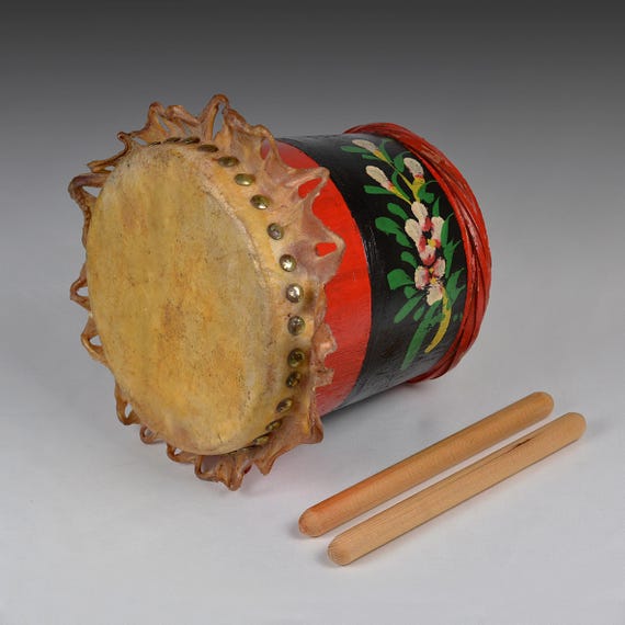 ヴィンテージ中国獅子舞太鼓：スティック付き生皮楽器（N3602） - Etsy 