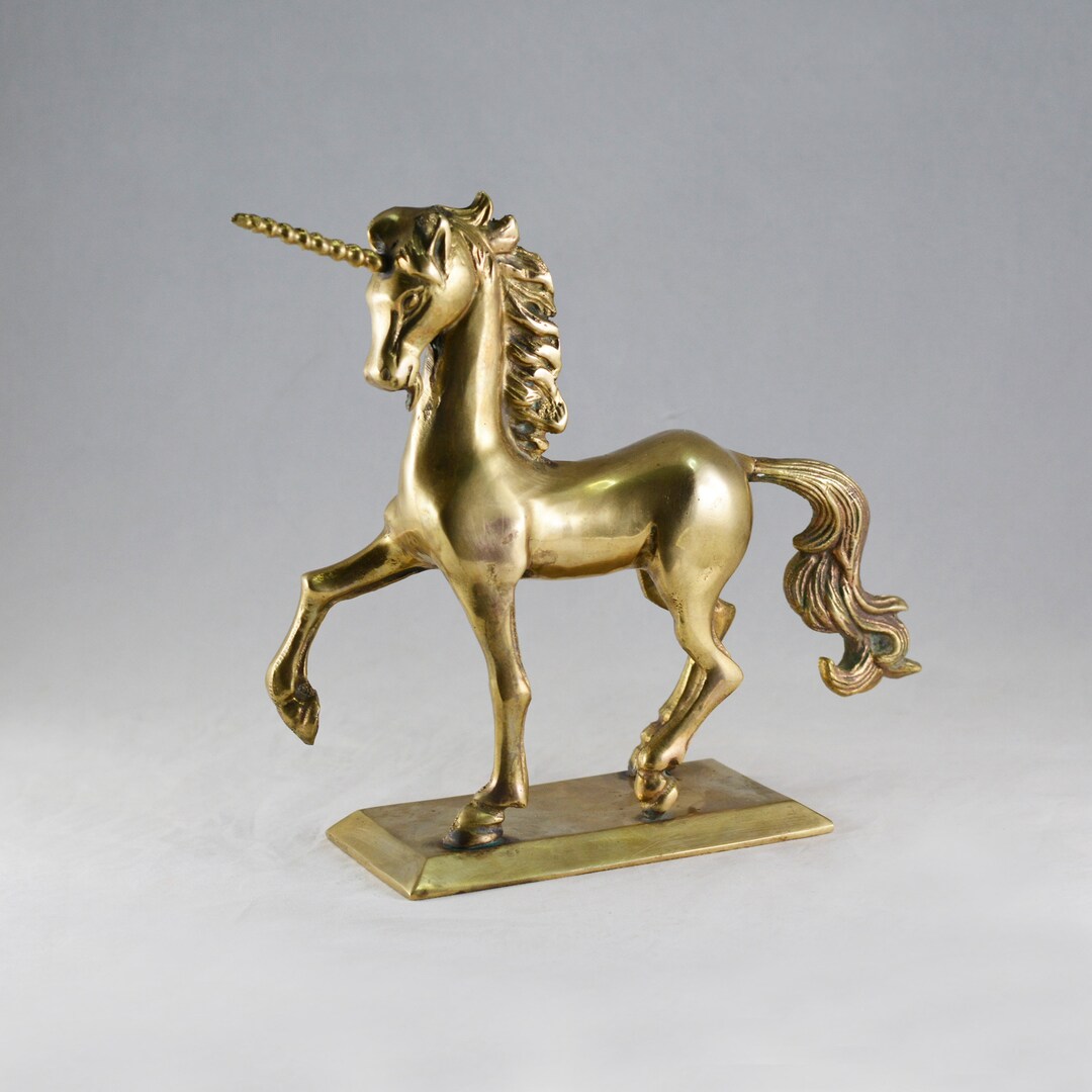 Vintage 1982 Enesco Solid Brass Unicorn Statue Figurine Very Etsy