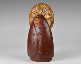 Vintage Christian Folk Art Handmade Clay Pottery Figurine Virgin Mary H9.8”/25cm (N3772)