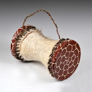 Old Handmade African Animal Rawhide Double Sided Furry Tribal Drum Festival Drum 11.5”/29.2cm (N3232)