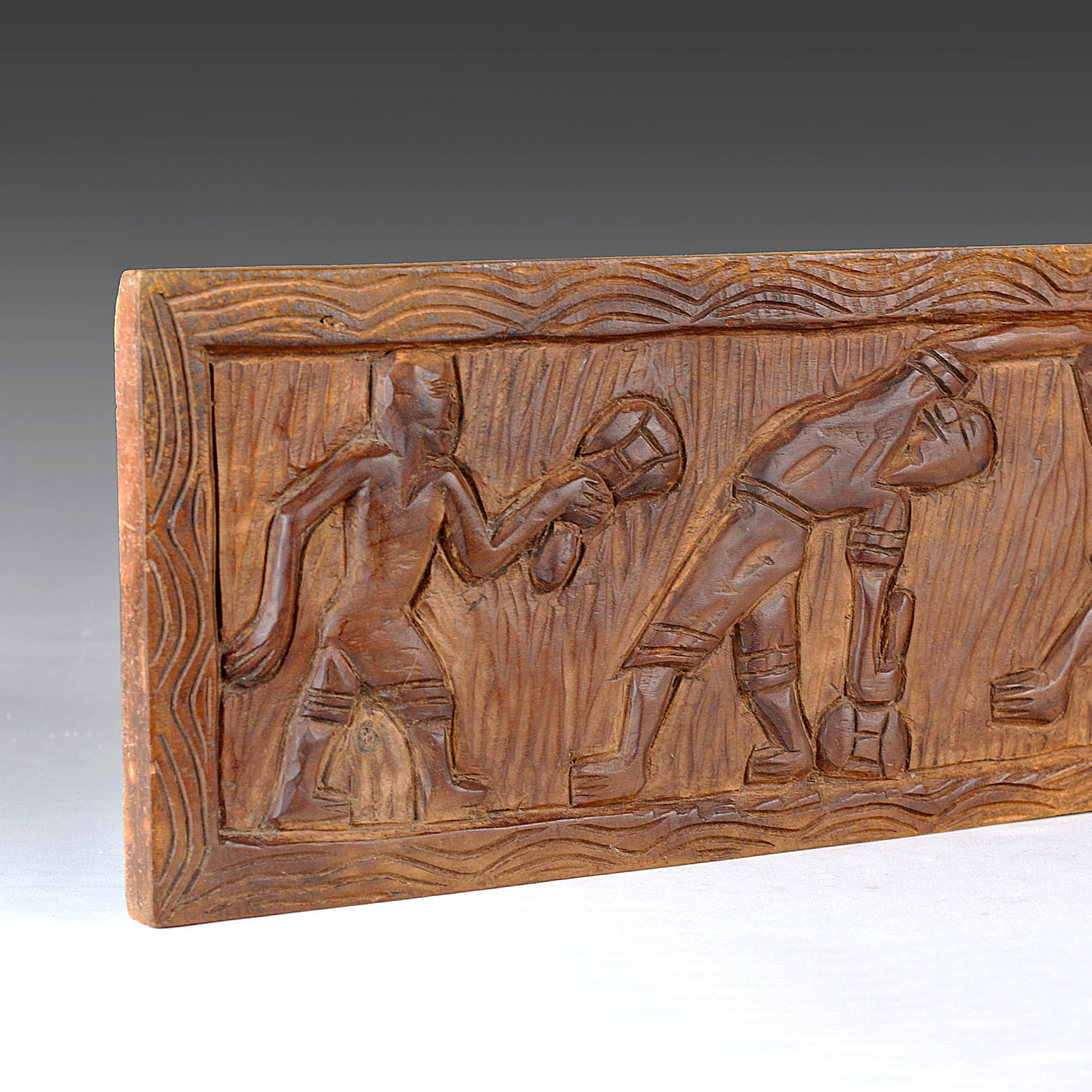 セネガル共和国　木製プレート Hand Carved African Tribal Wood Plaque - Vintage Wall Art L23.3