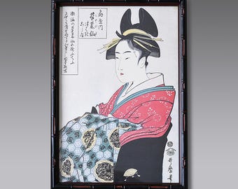 日本の木版画 – 喜多川歌麿 – 花魁松葉屋 – 本物の手作りの浮世絵