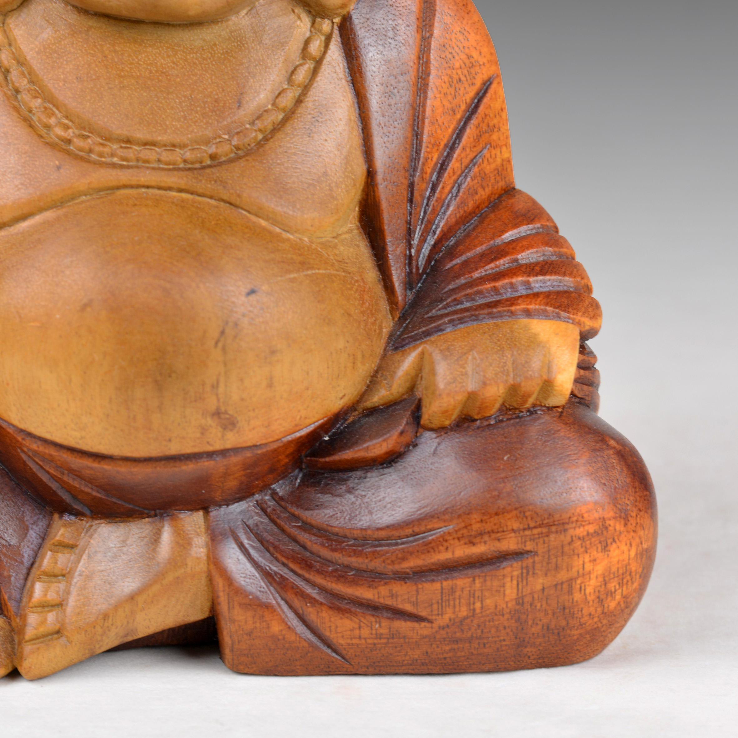 ヴィンテージ アジア美術 手彫り木製仏像 高さ6.3インチ/16.0cm (N2757