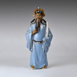 Vintage Shiwan Mudman Luxing-standbeeld: Aziatische godheid van de welvaart (12,6"/32 cm) (N3490)