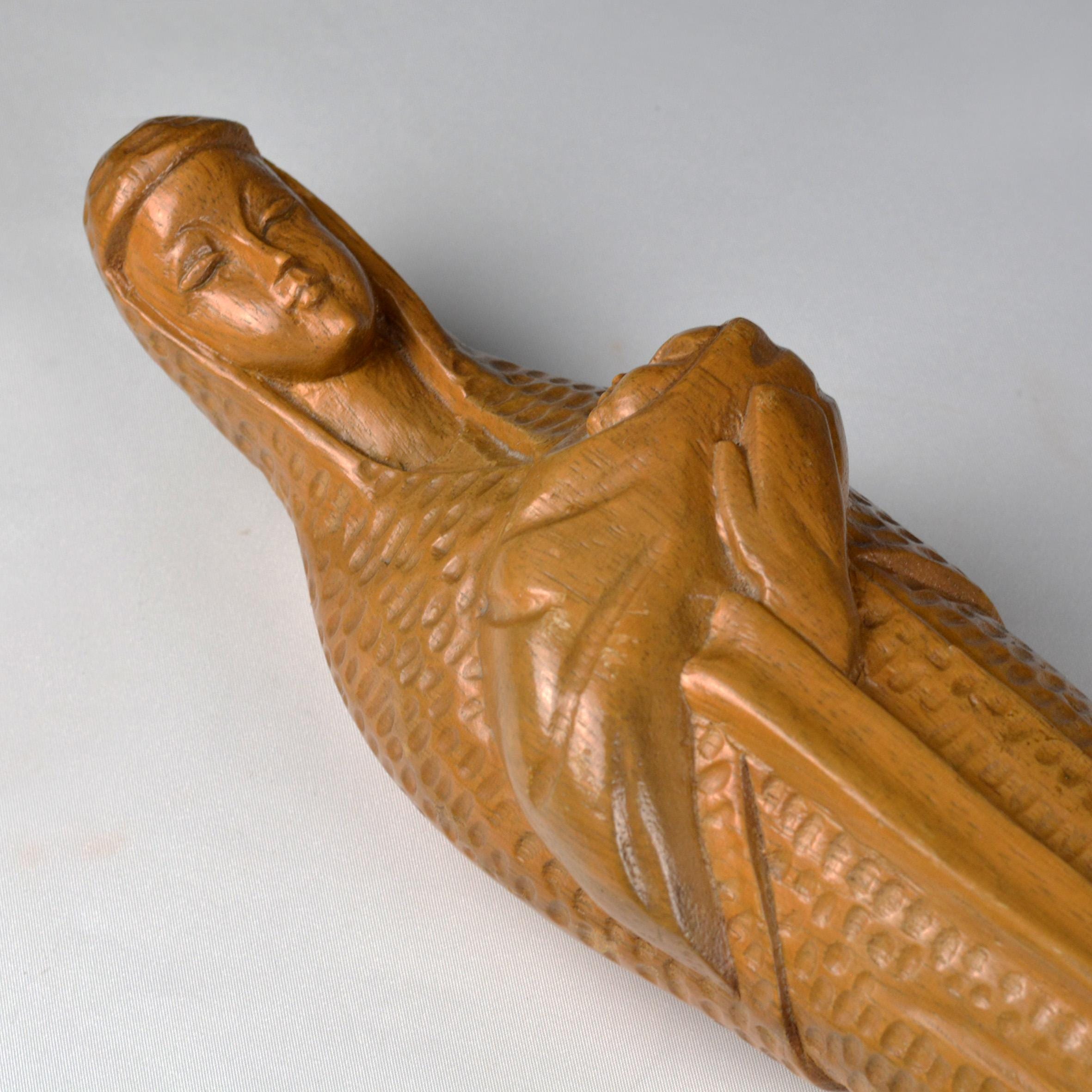 ヴィンテージの手彫り木製彫刻：聖母子像 高さ17.2インチ/43.5cm