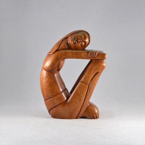 Modern Abstract Style Hand Carved Wooden popular Sculpture - Dreaming Girl 10.3”/26cm