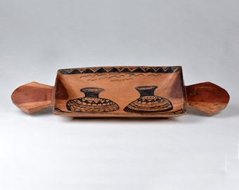 Vintage Zambian Tray: Hand Carved African Tribal Art, Painted Hardwood 15.6"/39.5cm (N3785)