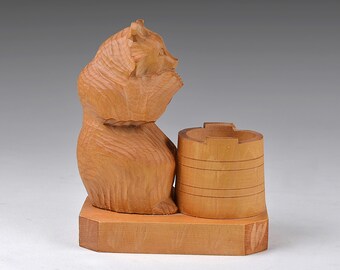 ヴィンテージ ロシア伝統彫刻アート 手彫り木製クマの彫刻置物 高さ6.7