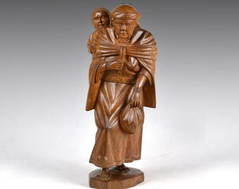 ヴィンテージ手彫り木製ブルル像：フィリピン部族芸術（12.2インチ/31