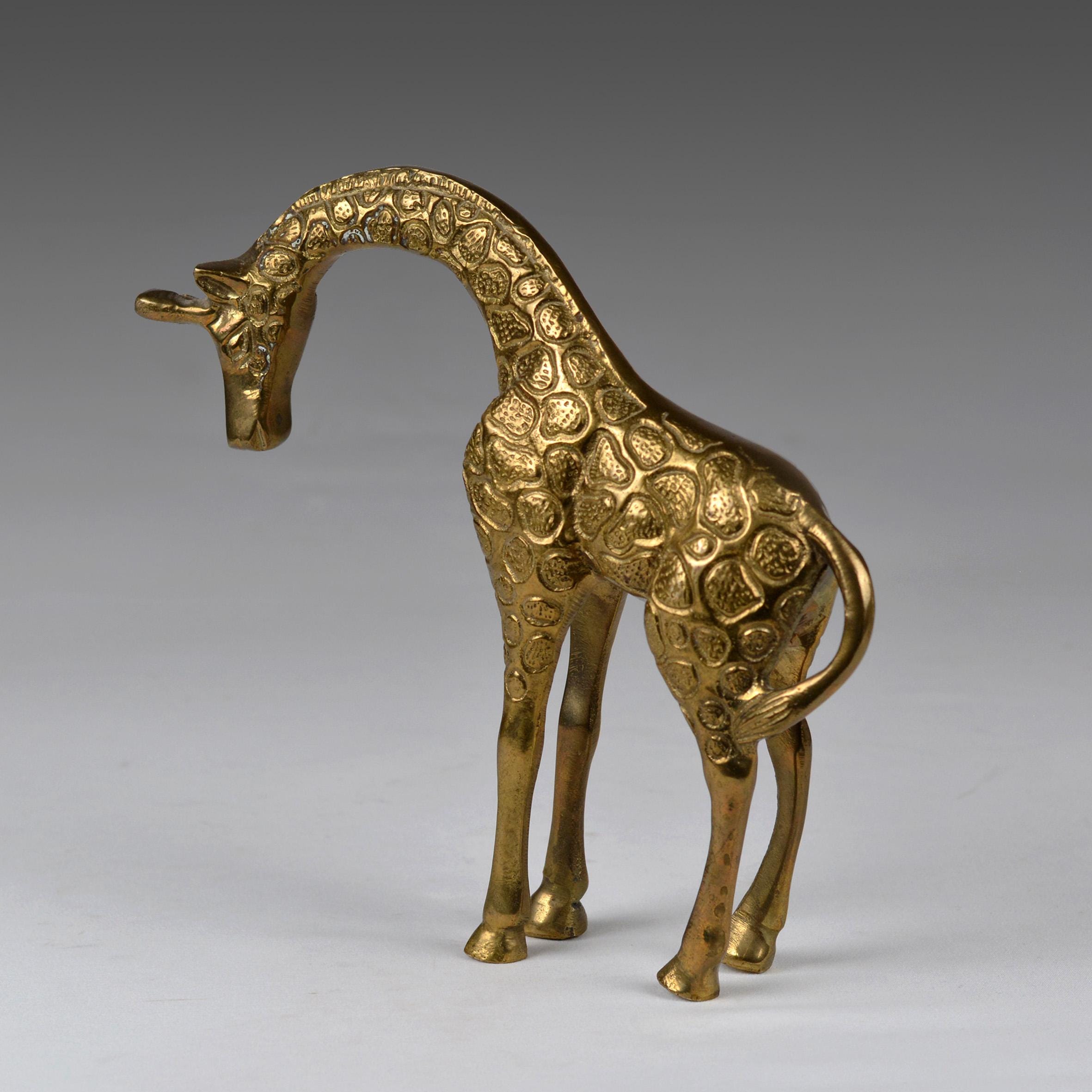 Vintage Cast Brass Giraffe Sculpture Made in Korea Circa 1970s 7.7