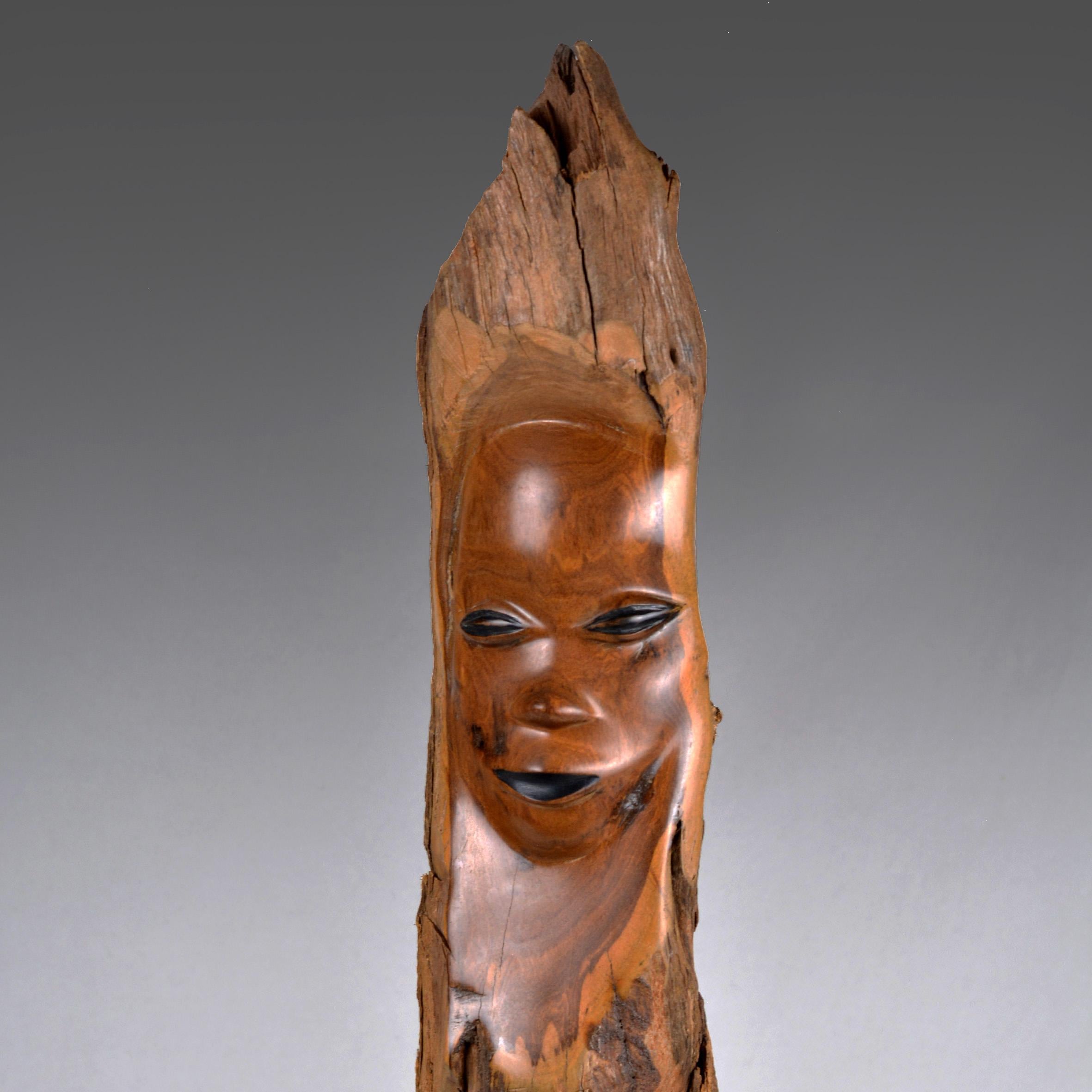 Vintage African Hardwood Sculpture: Hand Carved Women Faces
